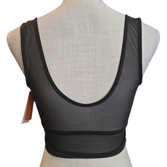 NWT Black Mesh Faux Leather Cropped Bustier Tank Sz Medium - Picture 3 of 6
